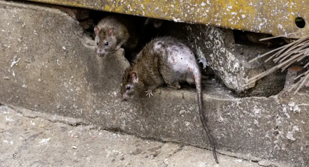 dirty rats in hole in wall